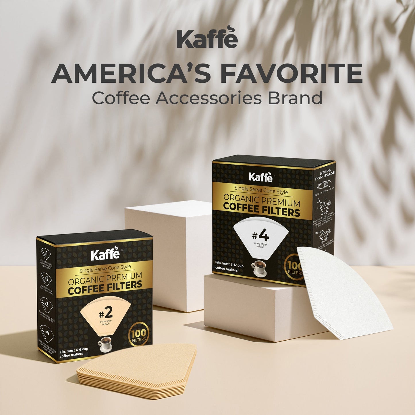 Organic premium coffee filters #2 by Kaffe Products, showing a pack of natural paper coffee filters for brewing.