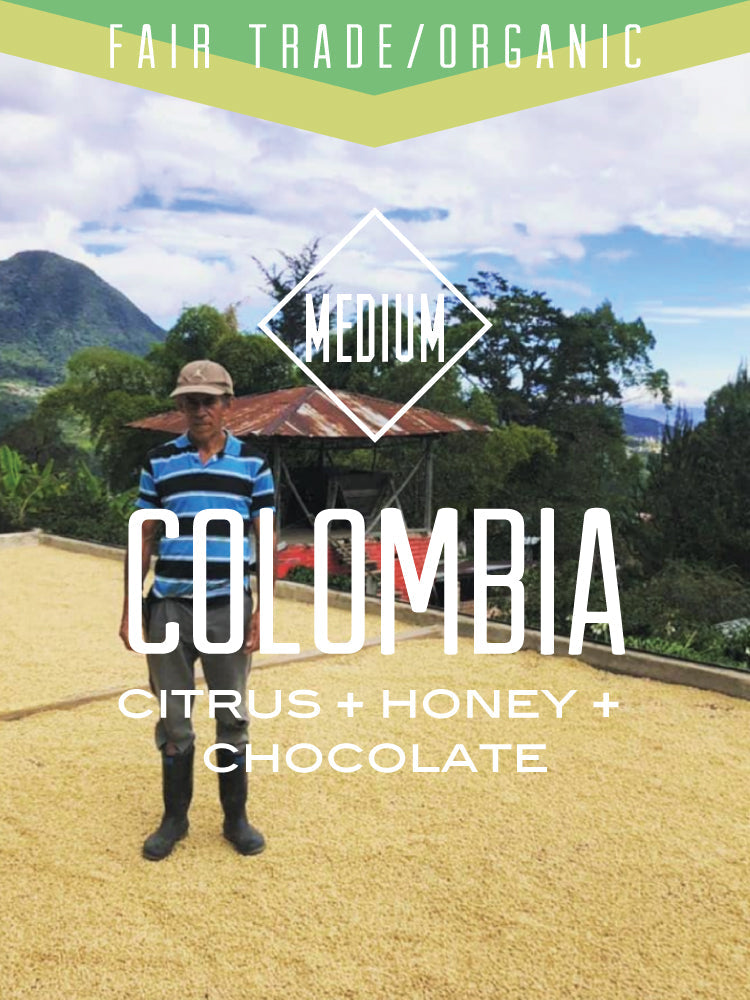 Organic Fair Trade Colombia Narino coffee beans from Centri Coffee, showcasing medium roasted coffee with rich, aromatic qualities.
