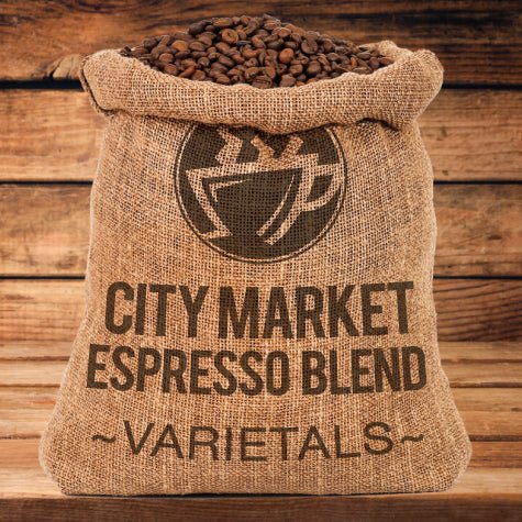 JavaMania City Market Espresso Blend coffee bag, featuring the label and branding for this rich espresso blend.