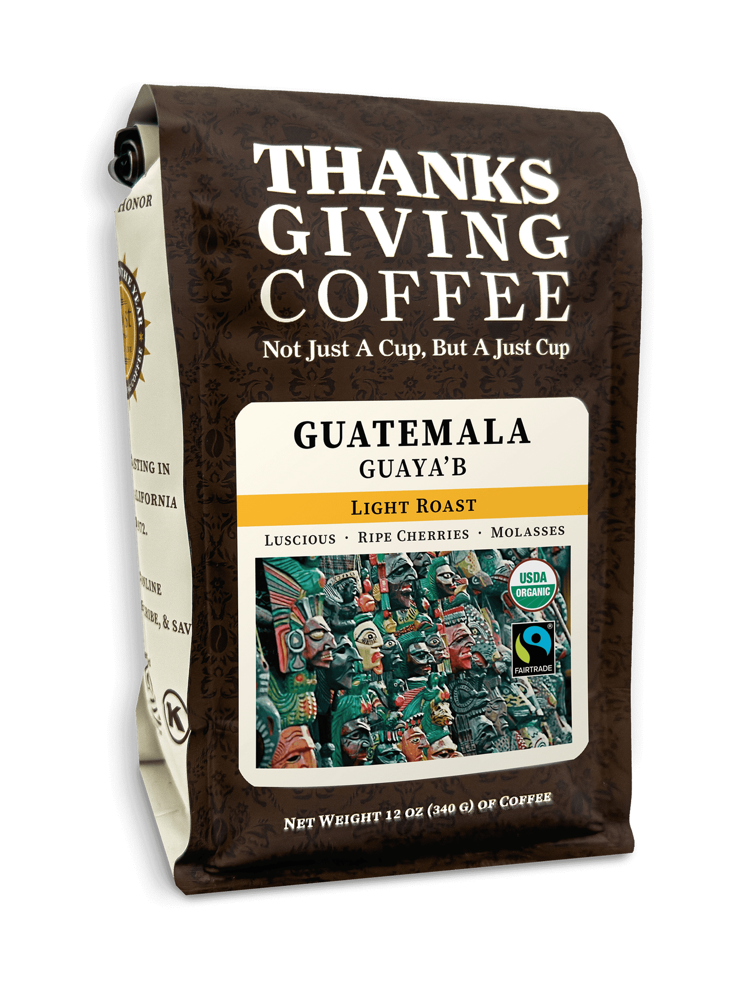 Guatemala Light Roast coffee bag from Thanksgiving Coffee Company, FTO light roast with a 2023 label and packaging design.