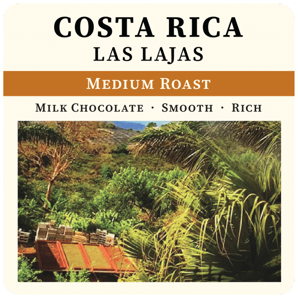 Medium roast Costa Rica coffee bag from Thanksgiving Coffee Company with vibrant label design and detailed branding.