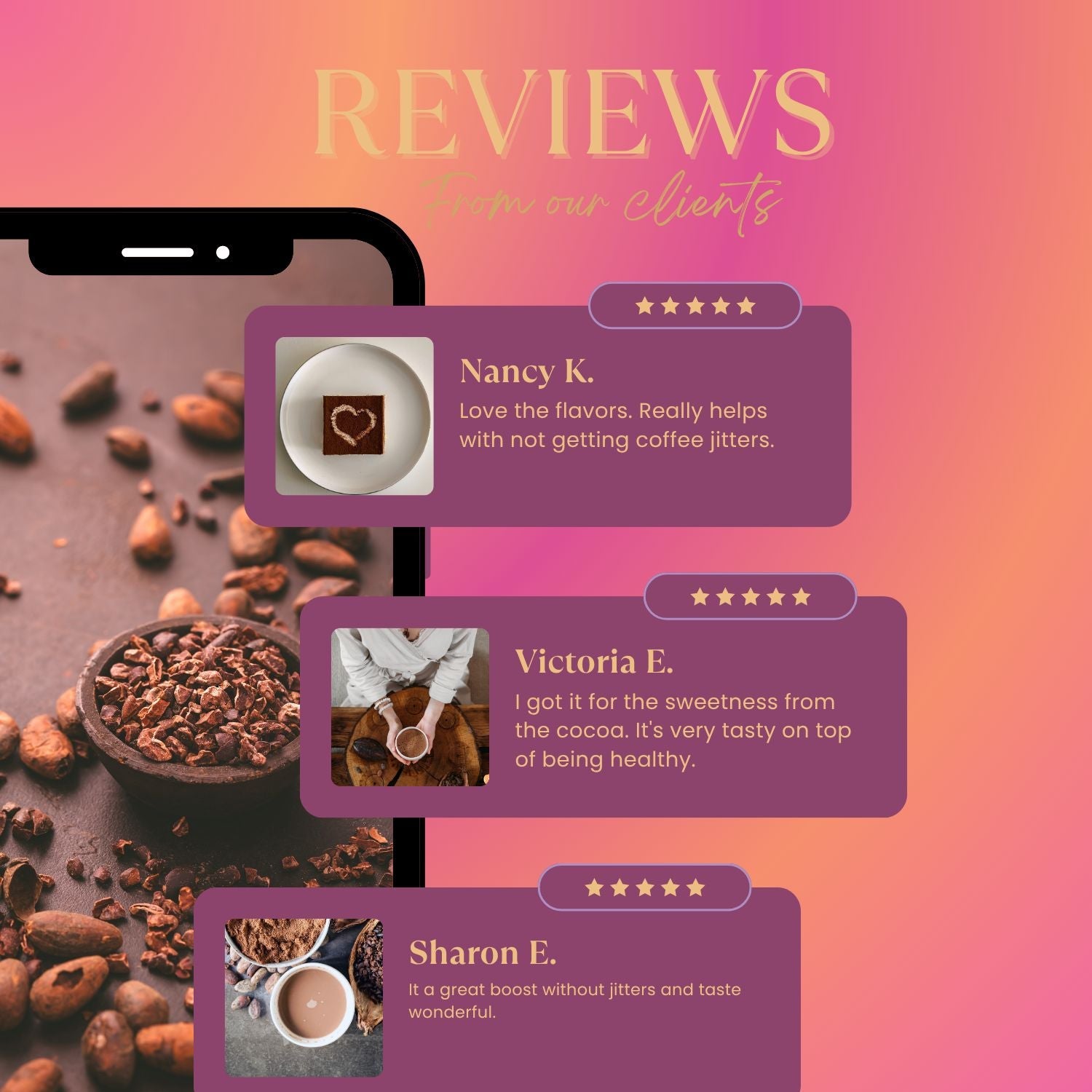 Teeccino Miraculous Mushrooms® Cacao + 5 instant coffee package with mushroom and cacao ingredients, in a resealable bag.