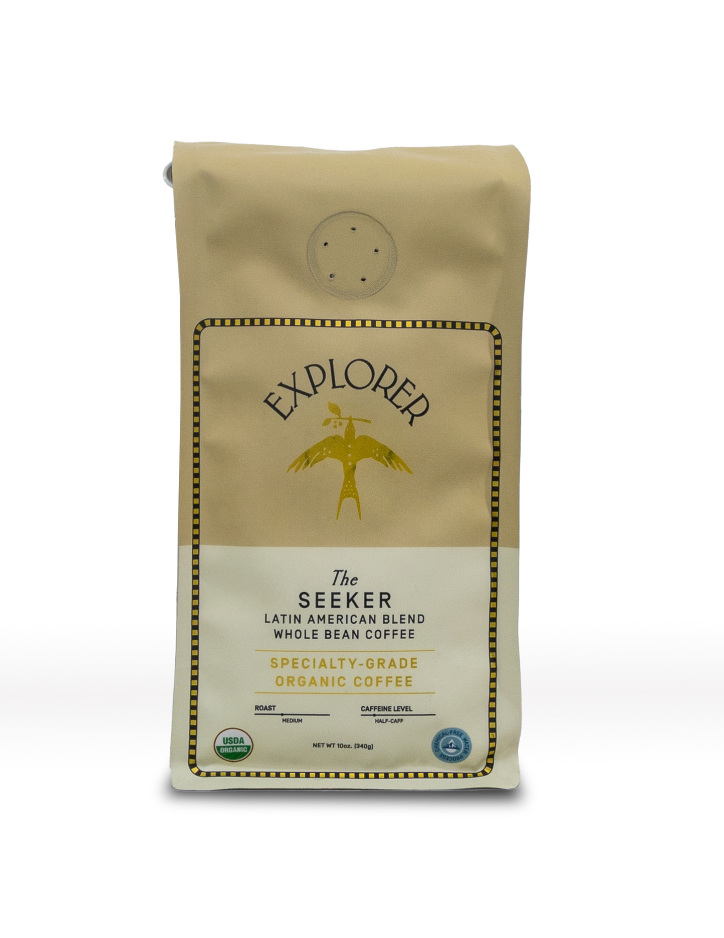 Whole bean coffee from Explorer Cold Brew, showing a bag of premium coffee beans for brewing cold brew or espresso.
