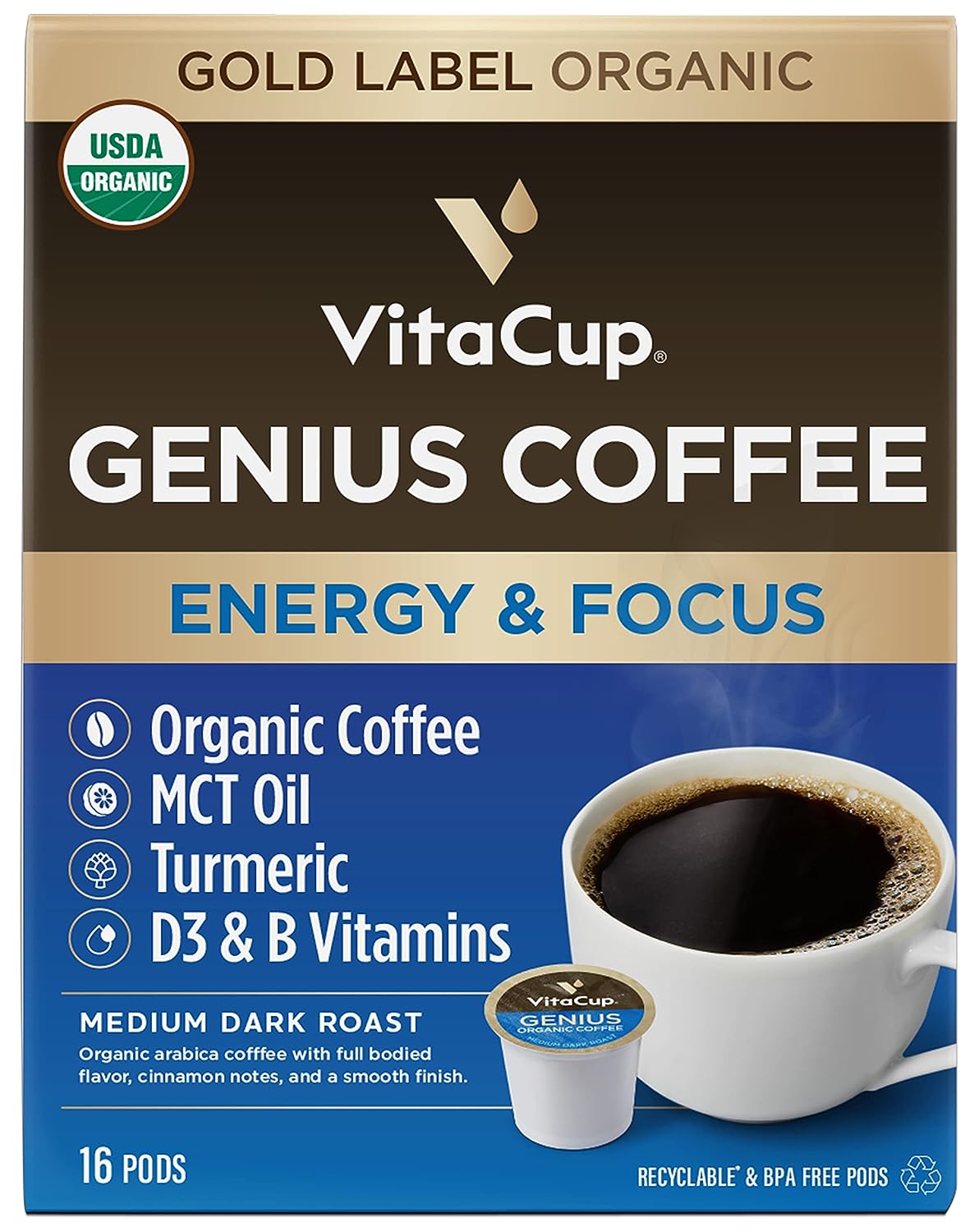 Slim organic coffee pods with bold flavor for diet support, customized packaging by NutritionAdvice, shown in a sleek container.