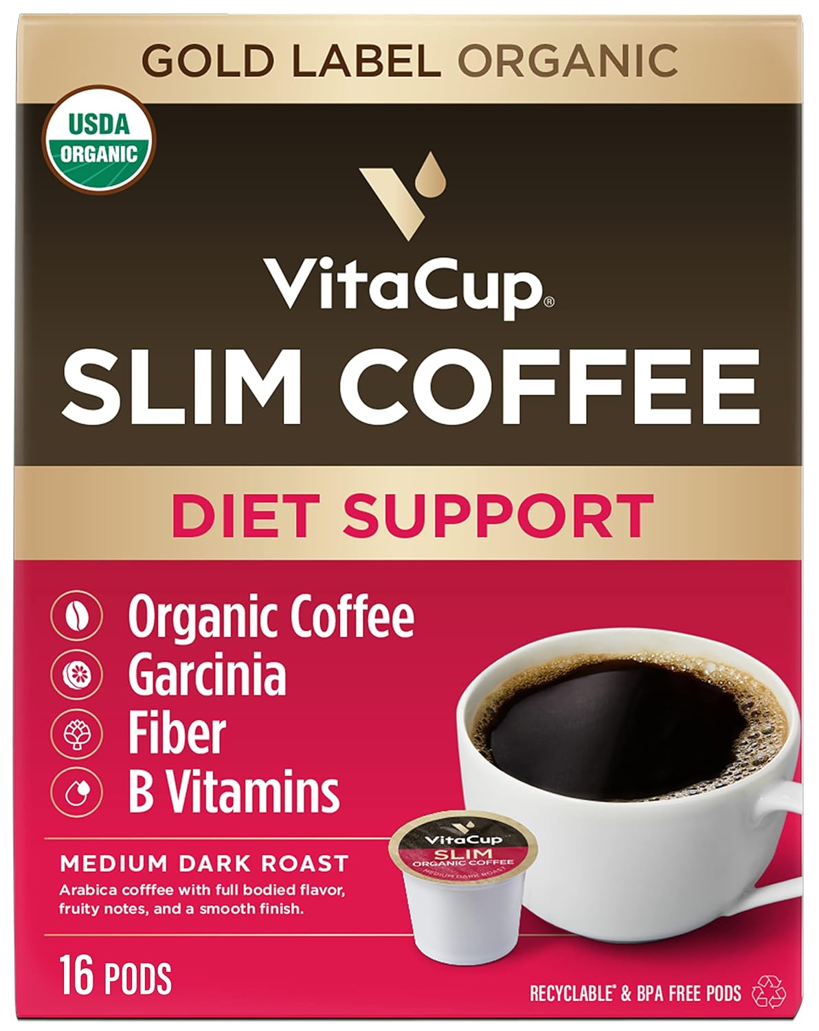 Slim organic coffee pods with bold flavor from NutritionAdvice, designed for diet support, shown in a customized package.