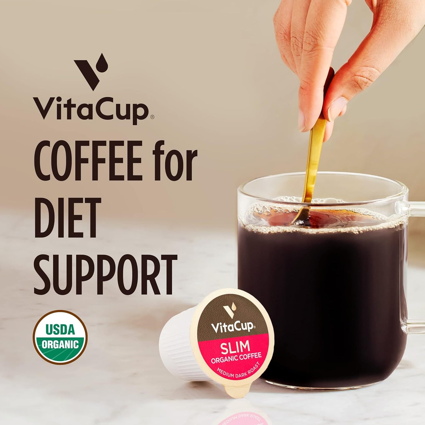 Slim organic coffee pods with bold flavor from NutritionAdvice, designed for diet support, in a customized package.
