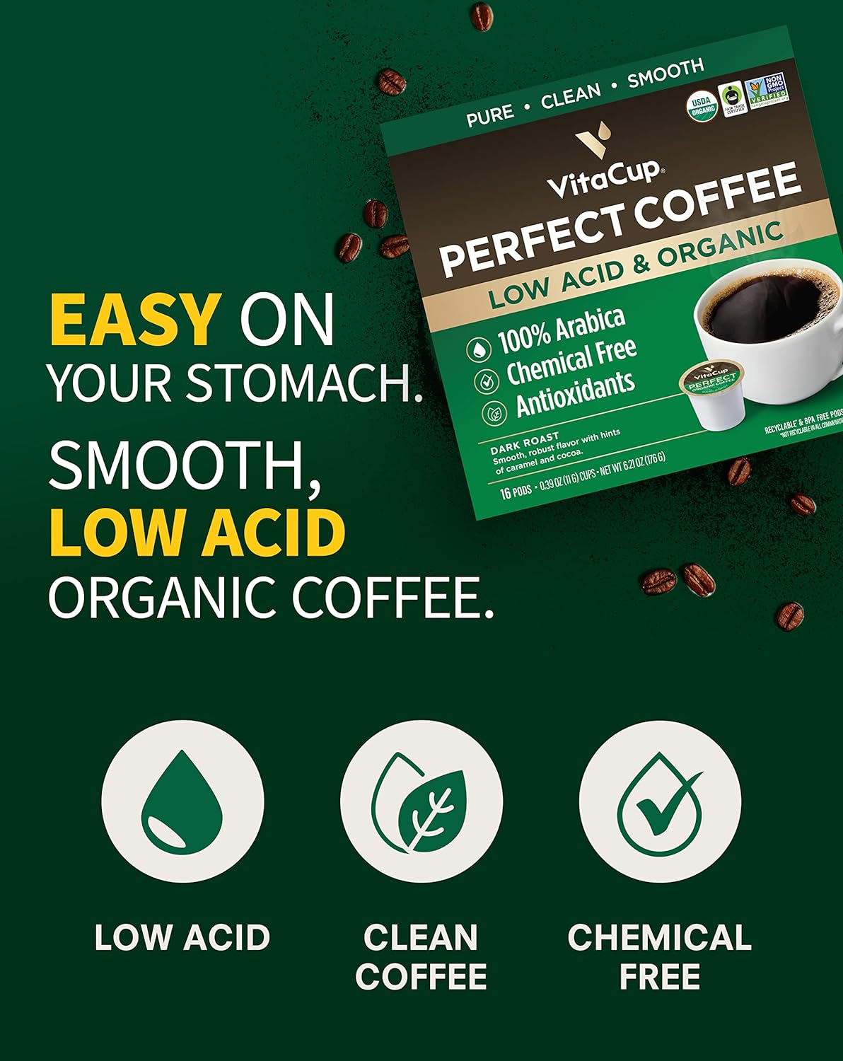 Slim organic coffee pods from NutritionAdvice with bold flavor, designed for diet support, featuring customized packaging.