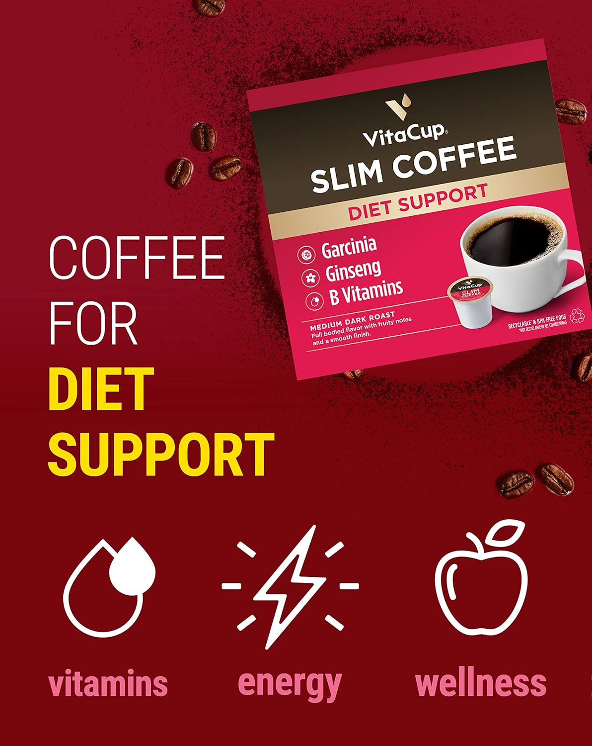 Slim organic coffee pods with bold flavor from NutritionAdvice, designed for diet support, shown in the image.