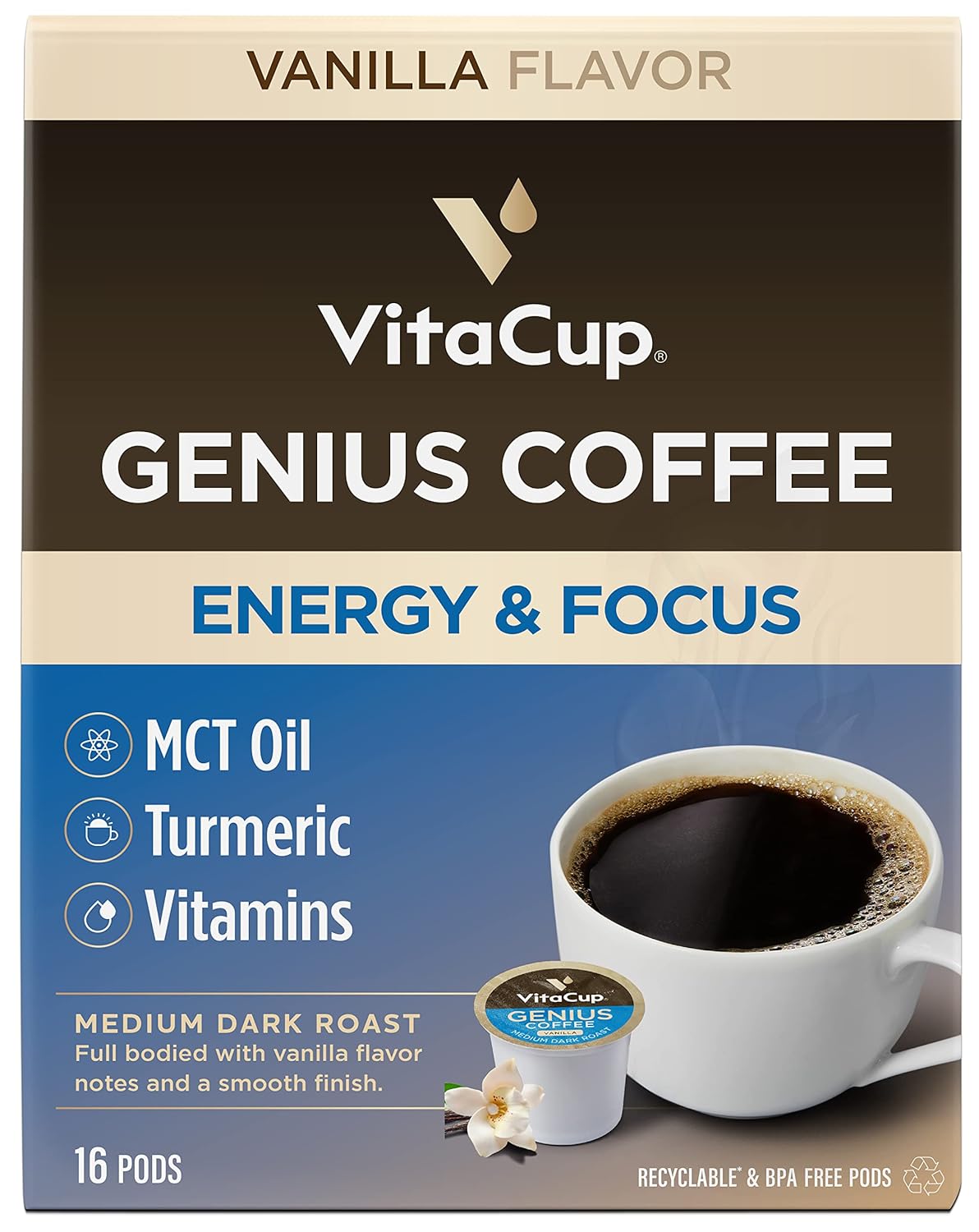 Slim organic coffee pods with bold flavor and diet support, customized by NutritionAdvice, shown in a close-up image.