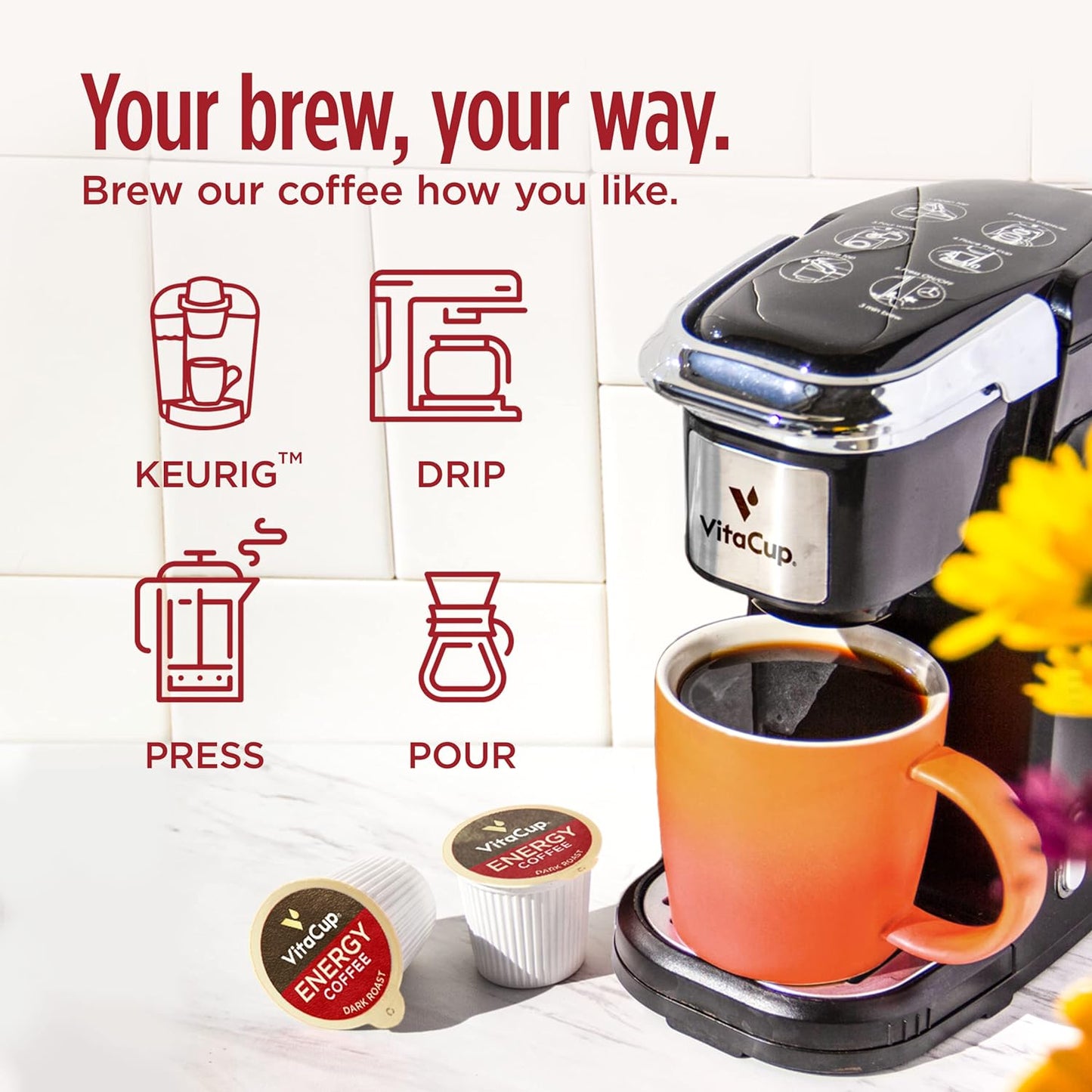 Slim organic coffee pods with bold flavor and diet support, personalized packaging from NutritionAdvice, shown in a sleek box.