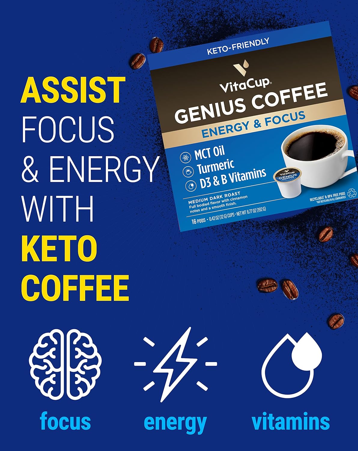 Slim organic coffee pods with bold flavor from NutritionAdvice, designed for diet support; packaged in customized pods.