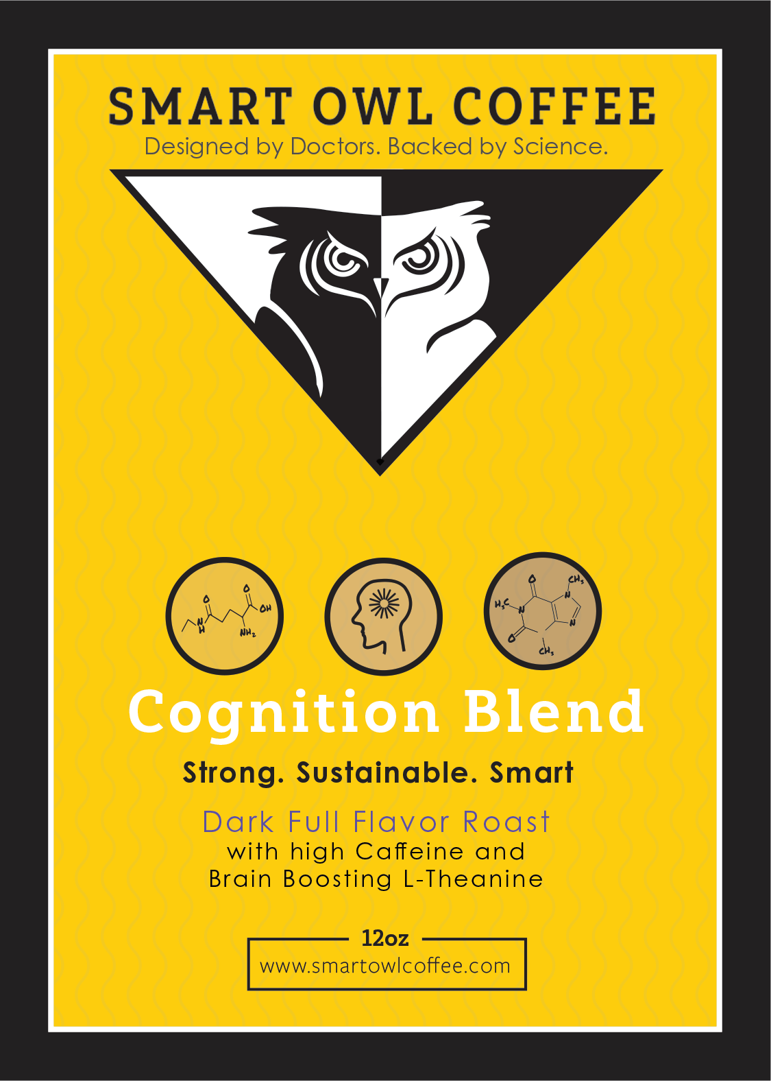 Smart Owl Coffee Cognition Blend coffee bag with label featuring the product name and branding for cognitive support.