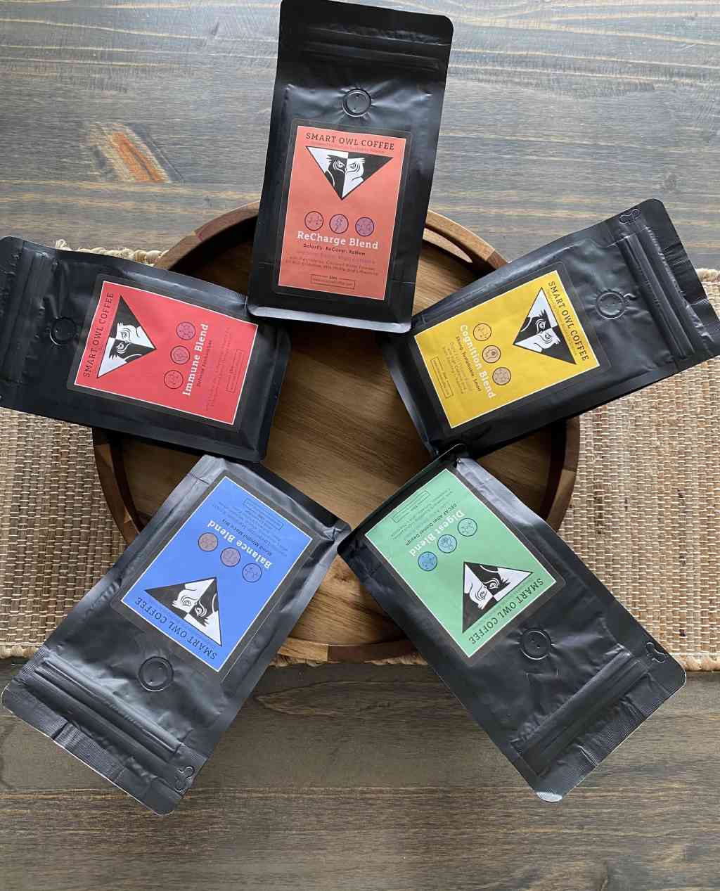 Swiss Decaf Digest Blend coffee by Smart Owl Coffee, featuring a rich coffee cup with digestive-friendly ingredients.