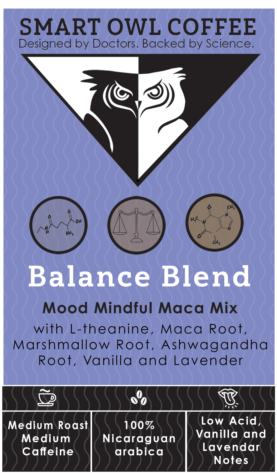 Smart Owl Coffee Balance Blend Vietnamese Lavender Coffee bag with label and branding visible.