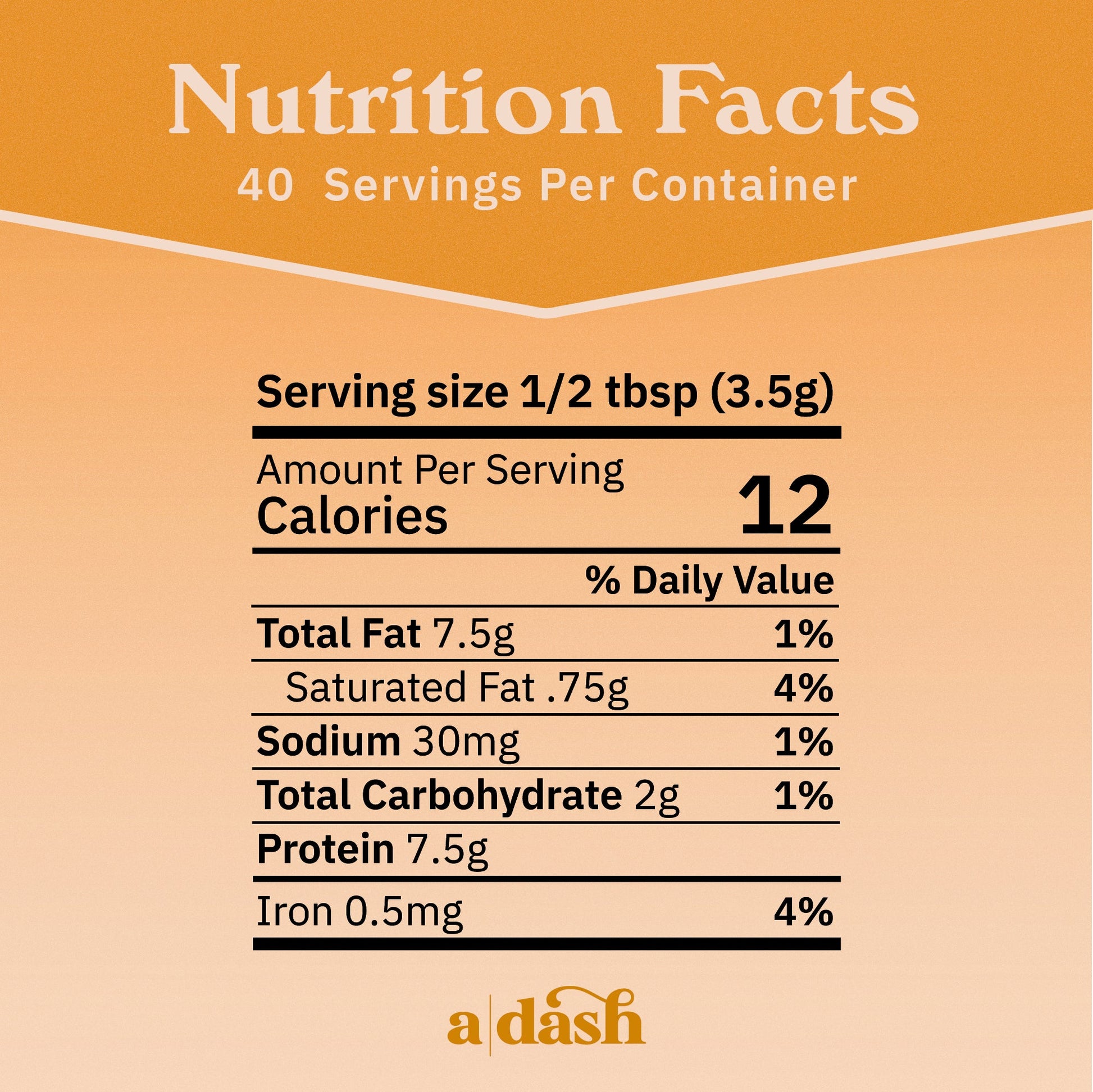 a|dash Golden Latte with Turmeric powdered beverage mix, showing nutrition facts on the packaging.