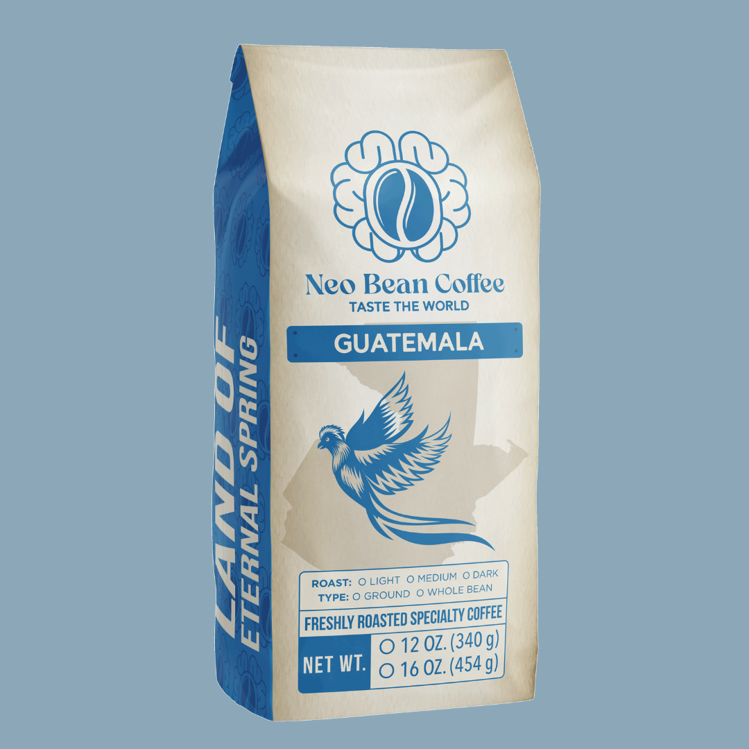 Freshly roasted NeoBean Organic Guatemala Coffee in a bag, showcasing single-origin specialty coffee from Guatemala.