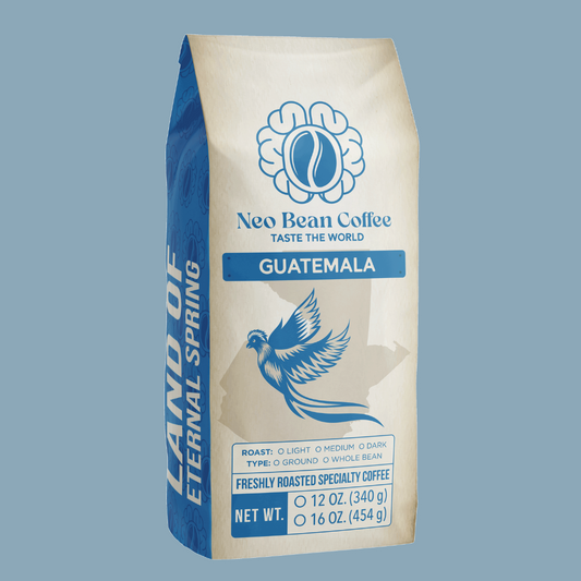 Freshly roasted NeoBean Organic Guatemala Coffee in a bag, showcasing single-origin specialty coffee from Guatemala.