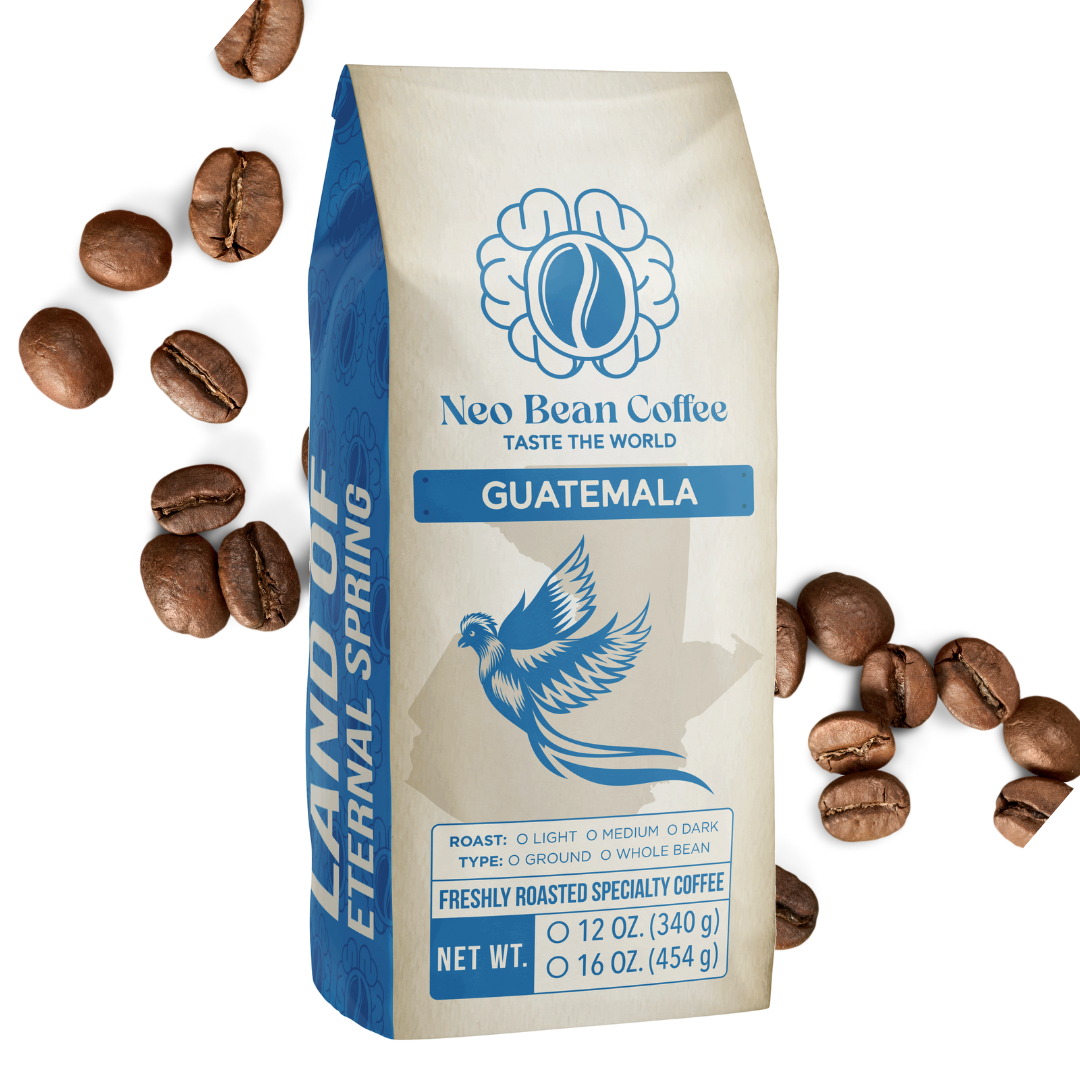 Freshly roasted Organic Guatemala Single Origin Coffee beans by NeoBean, showcasing rich, aromatic coffee beans with a natural brown color.