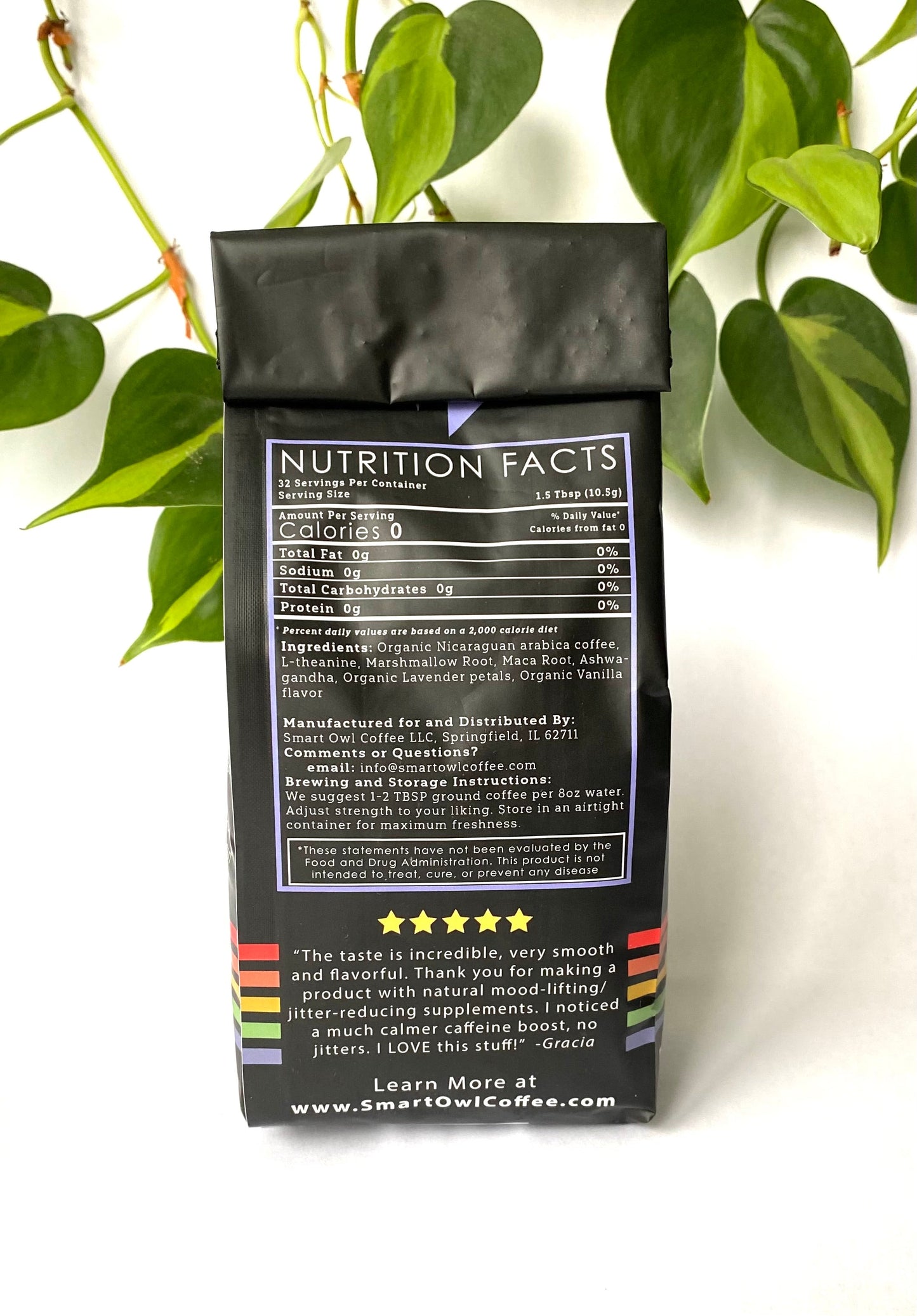 Smart Owl Coffee Balance Blend Vietnamese Lavender Coffee in a cup with lavender flowers and coffee beans, showcasing a calming coffee presentation.