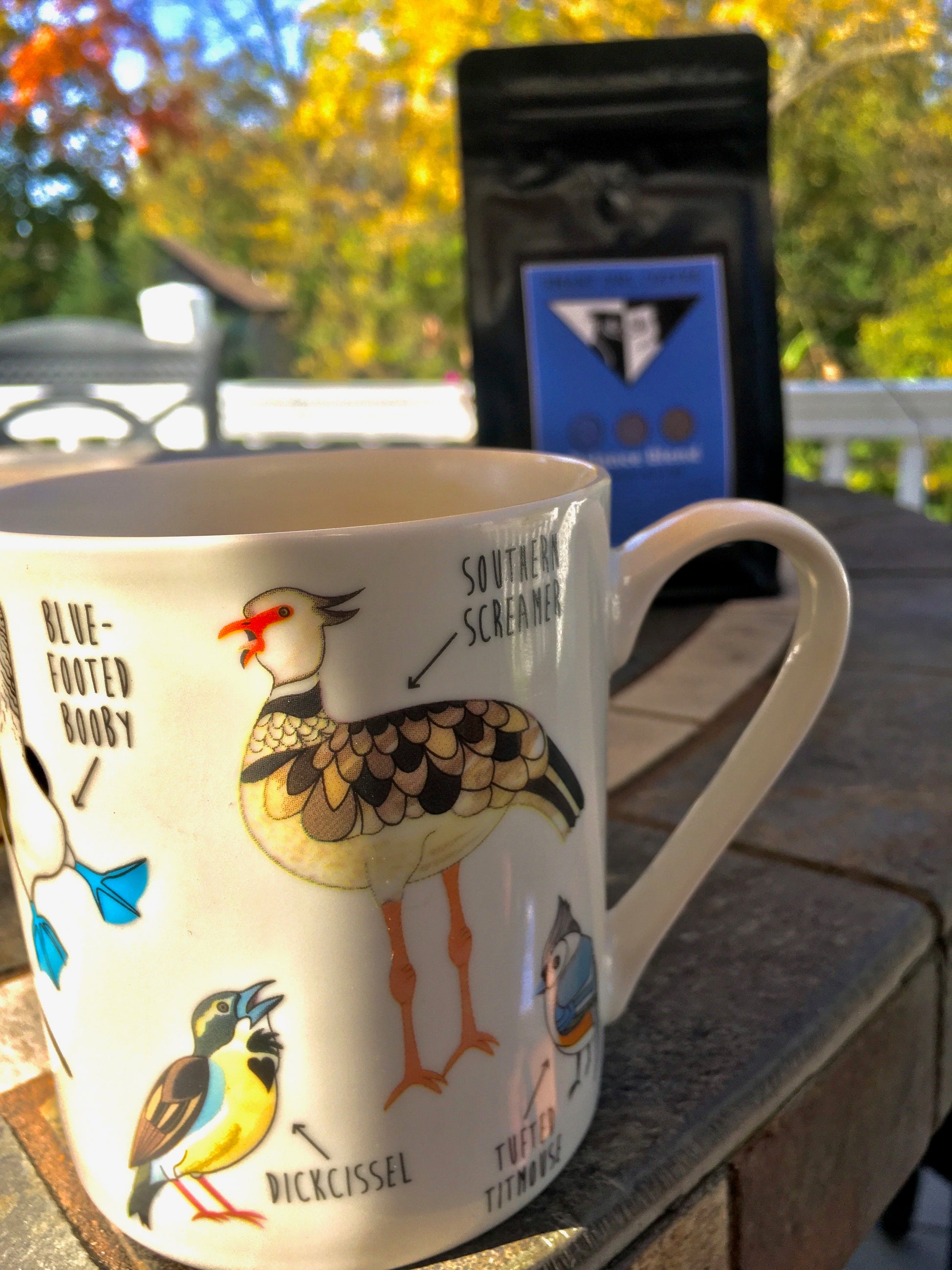 Smart Owl Coffee Balance Blend Vietnamese Lavender Coffee in a cup with lavender flowers and coffee beans on a rustic table.