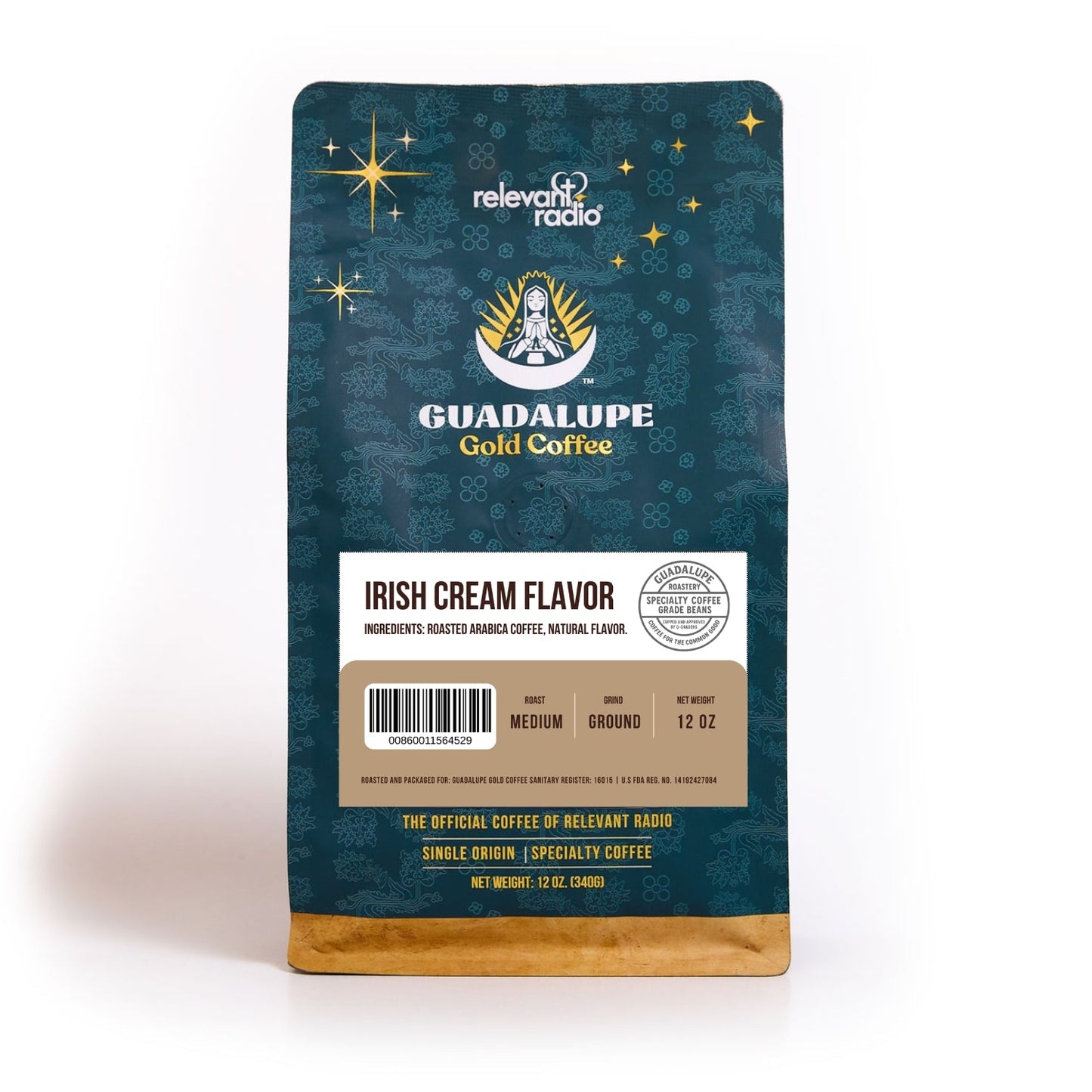 GuadalupeRoastery Irish Cream flavored organic coffee in a brewing cup, showcasing rich, creamy coffee with Irish cream flavor.