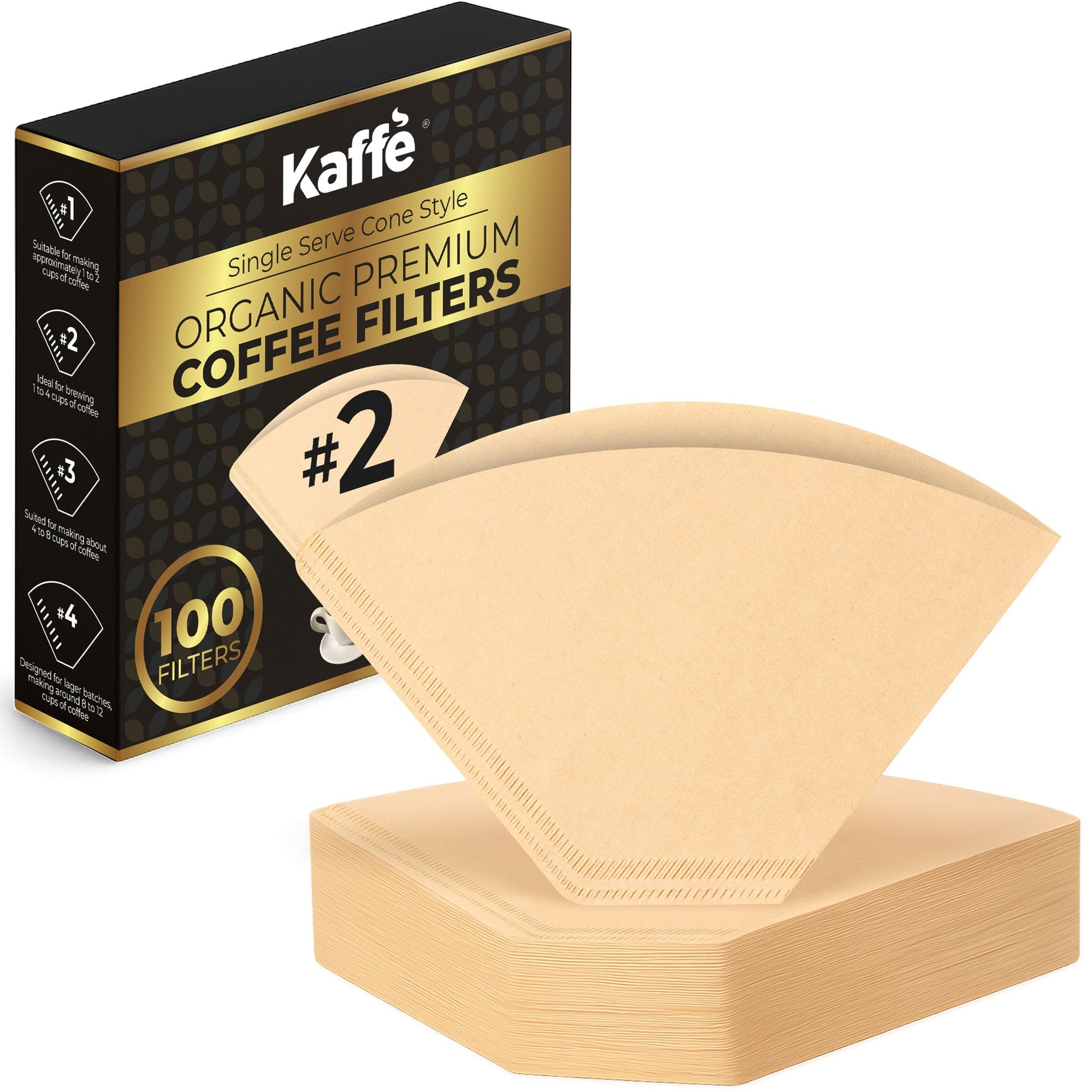 Organic premium coffee filters KFCF02B by Kaffe Products, designed for brewing fresh, flavorful coffee in size #2.