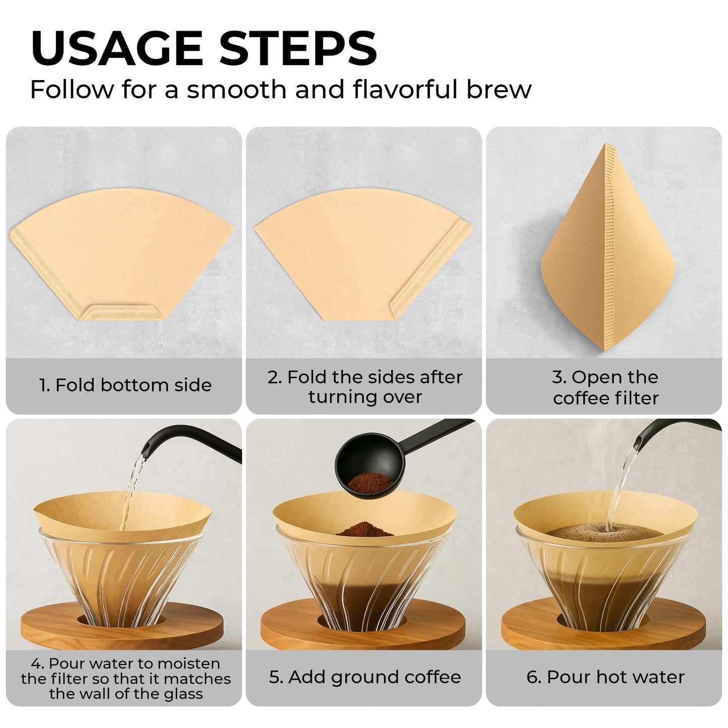 Organic premium coffee filters #2 by Kaffe Products, showing a stack of brown paper filters suitable for drip coffee brewing.