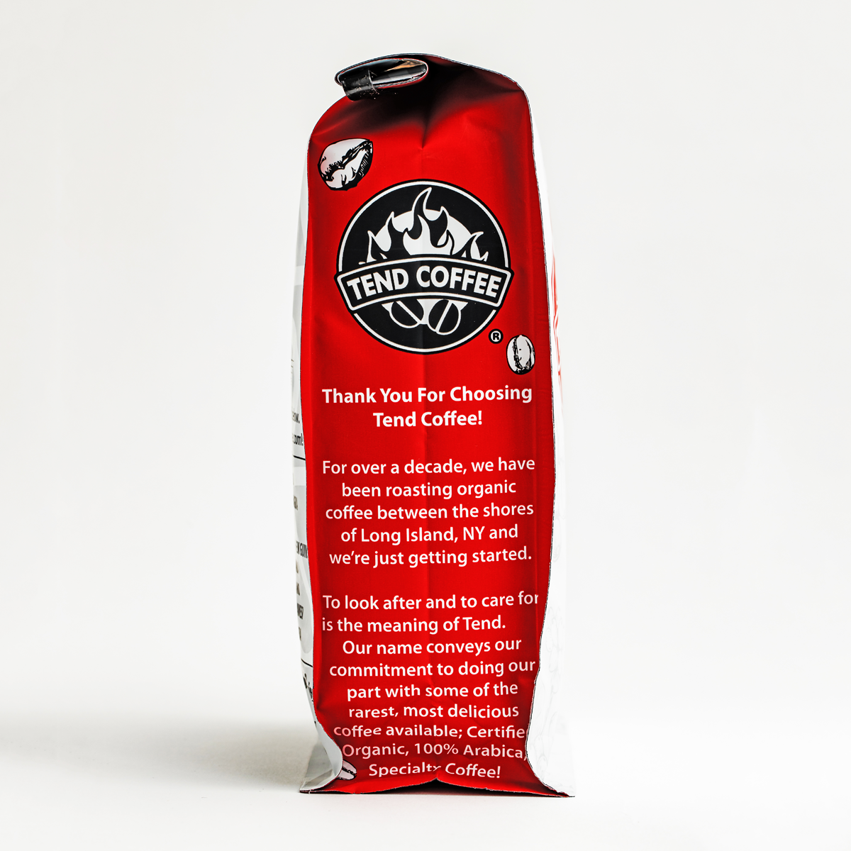 Half The Caff Blend coffee bag from Tend Coffee, showing the package with minimalist design and branding on a white background.