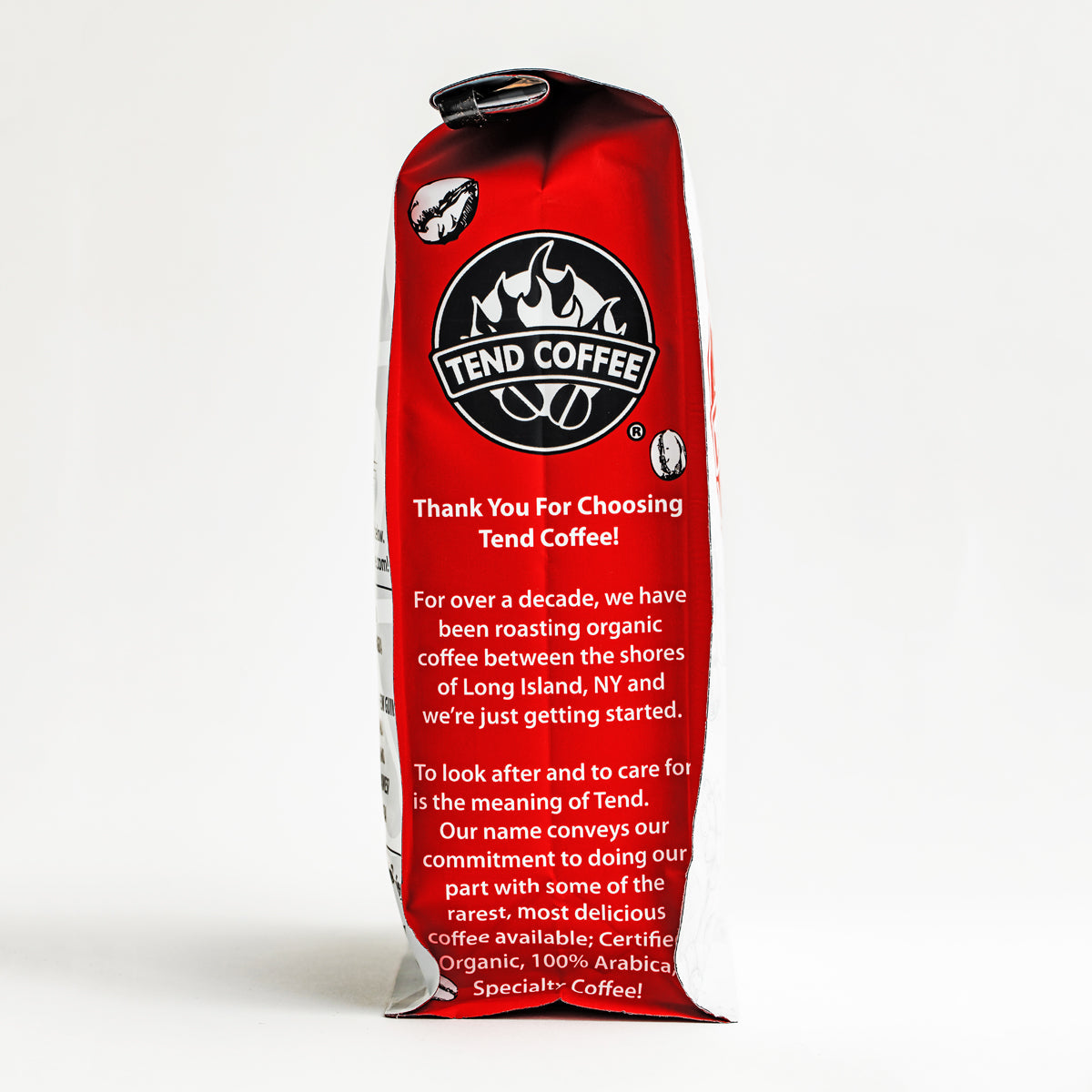 Tend Coffee Guatemala 1lb coffee bag featuring a vibrant label with coffee beans and tropical imagery on a dark background.
