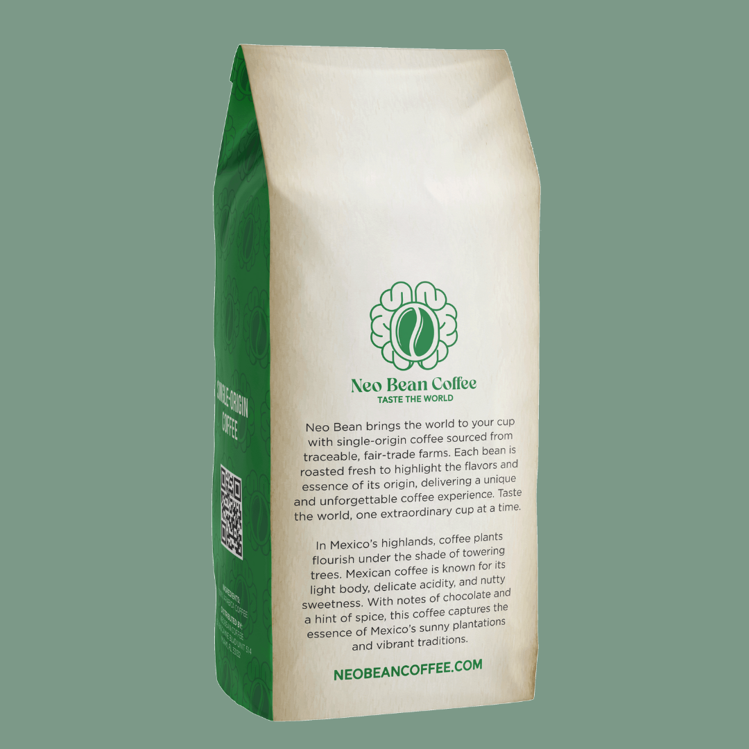 Freshly roasted Organic Mexico Coffee by NeoBean, showcasing a bag of single-origin specialty coffee with rich, earthy tones.
