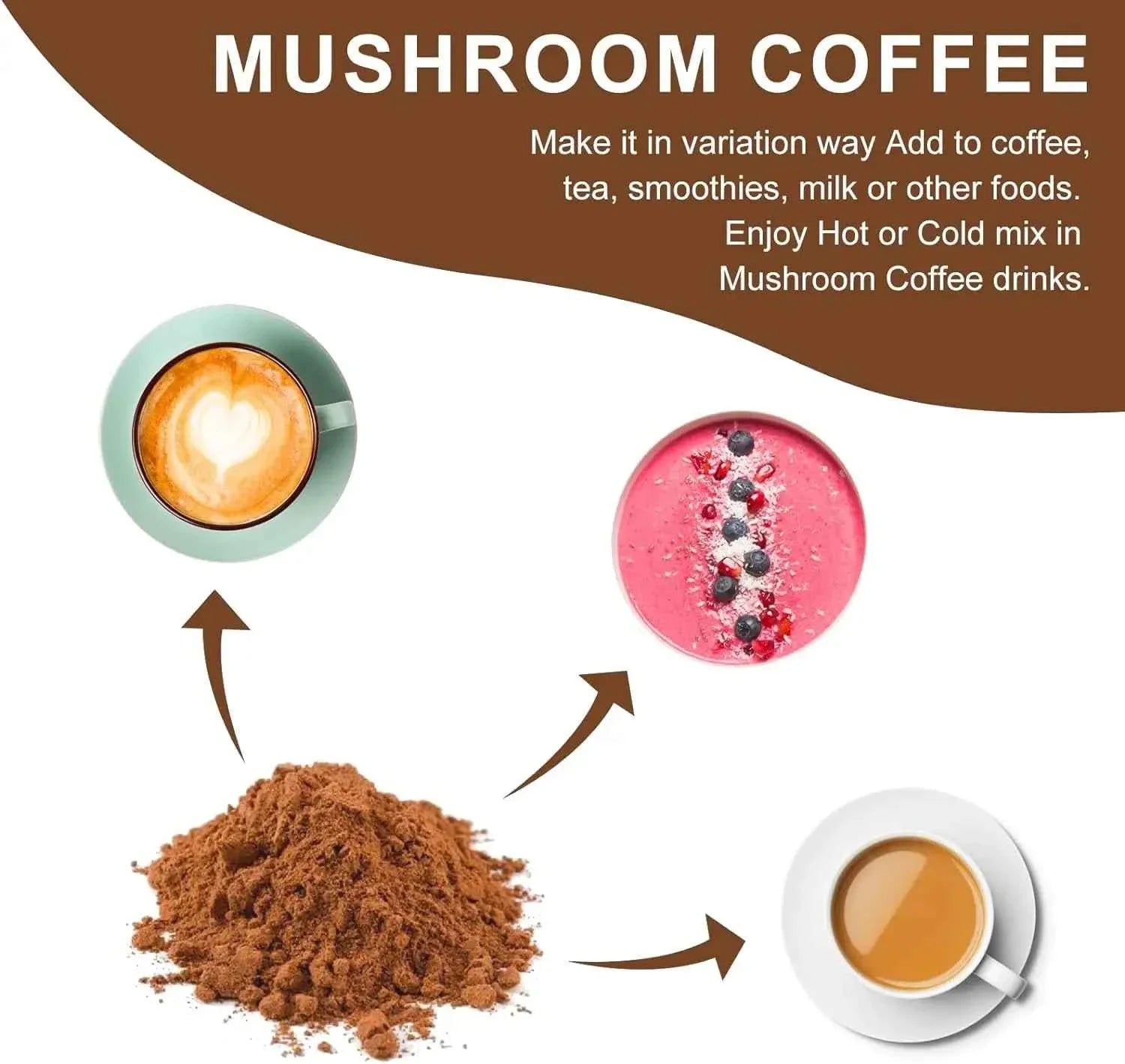 Organic ground instant coffee with lion's mane mushroom by Dabfavshop, featuring a package of premium coffee and mushroom supplement.