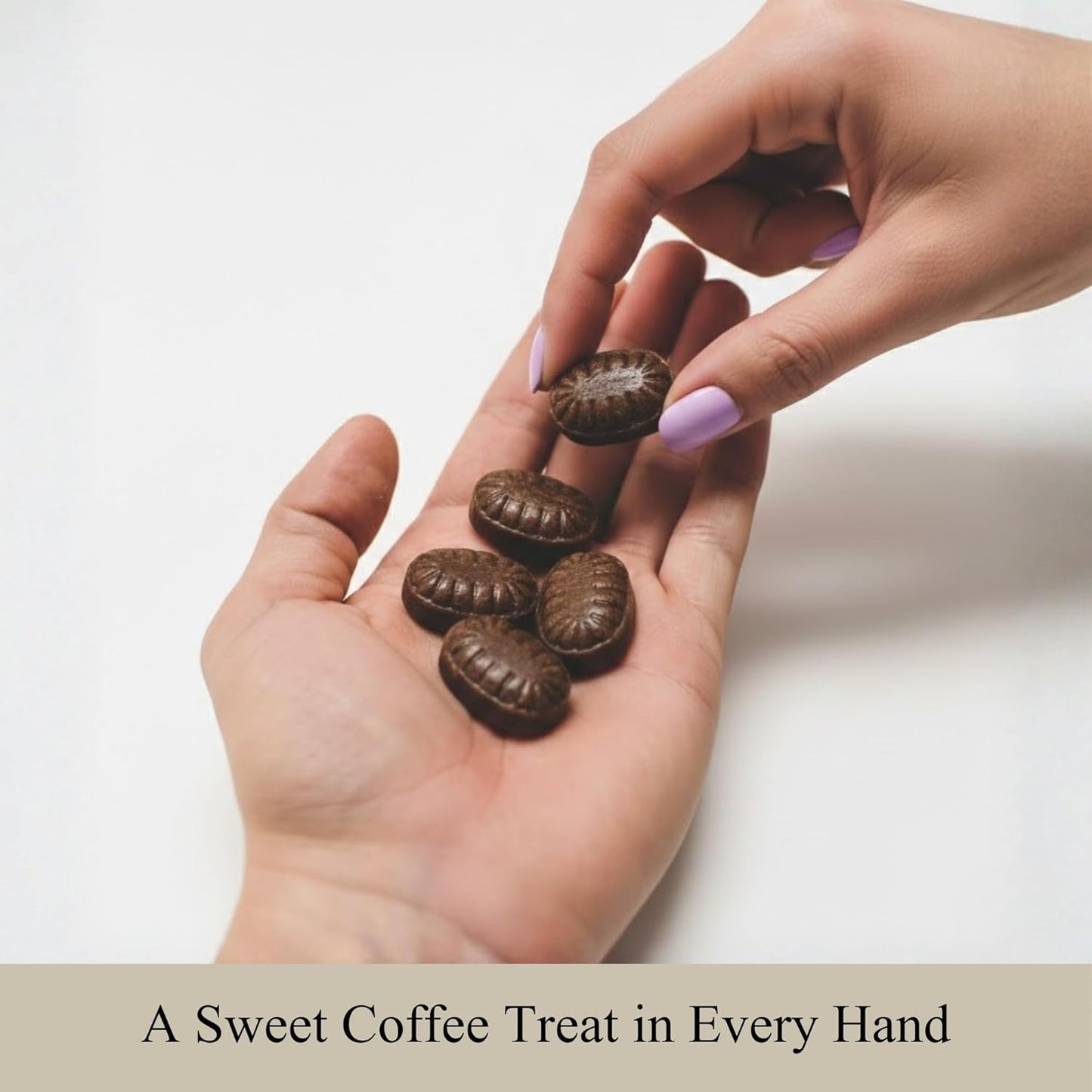 Andy Anand sugar-free espresso coffee hard candy in a clear wrapper, showcasing dark, glossy coffee-flavored candies.