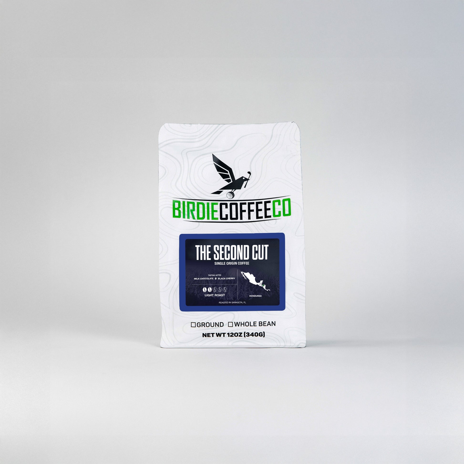Light roast coffee bag from Birdie Coffee Company, The Second Cut, showing the packaging and branding.