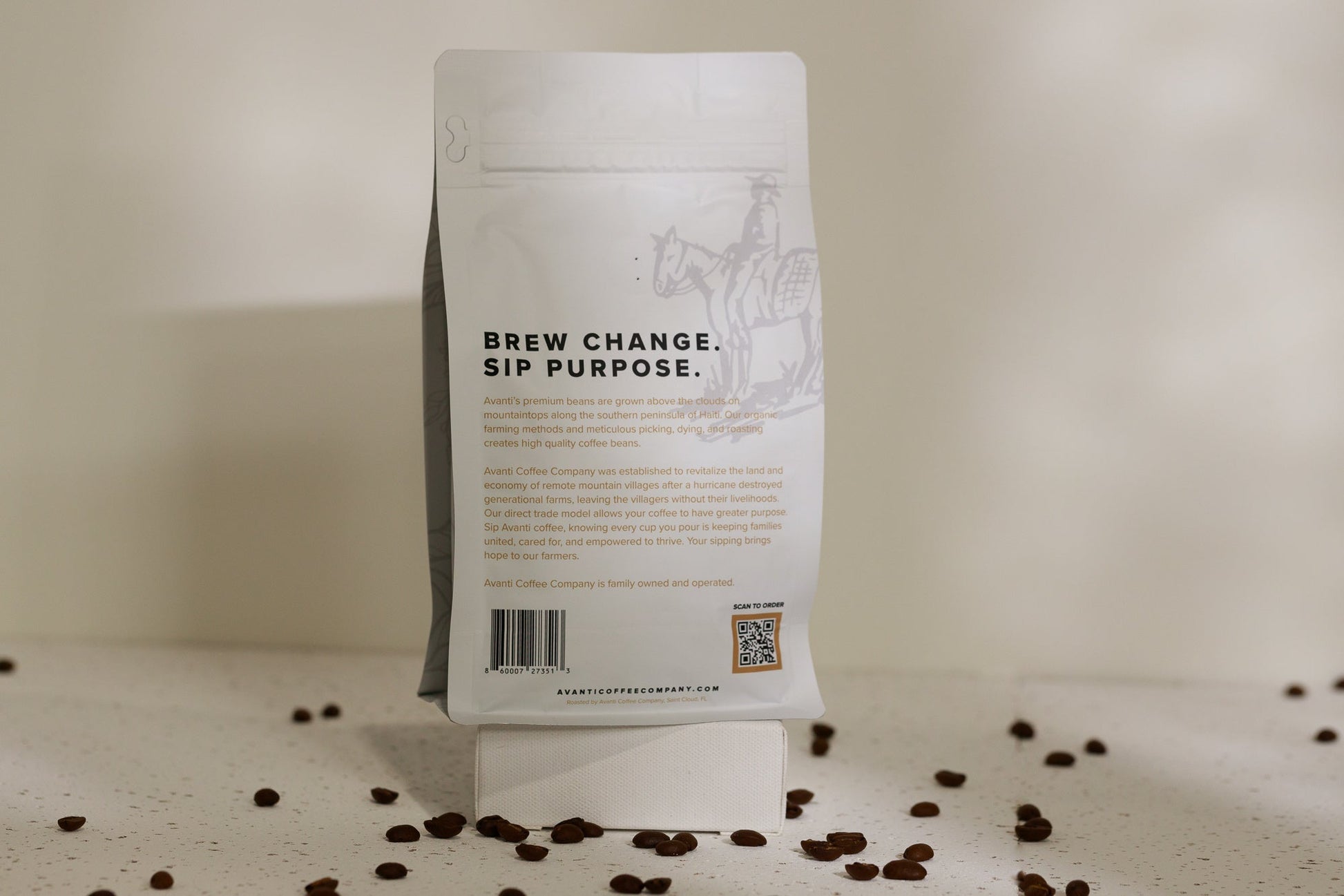 Medium roast coffee beans from Avanti Coffee Company, showcasing a bag of Ayiti-Medium Roast coffee.