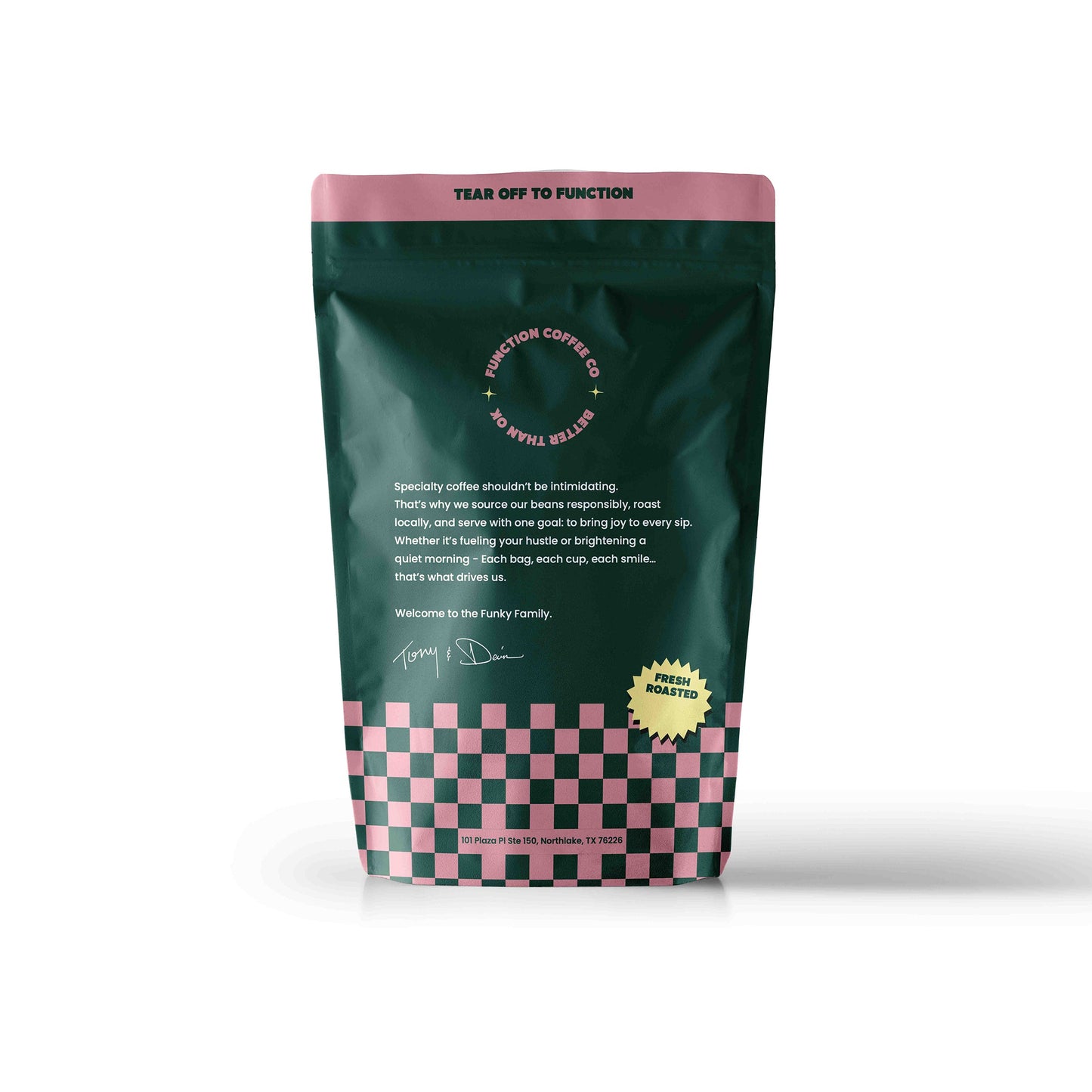 Back view of The Founder's Box by Function Coffee Co, featuring a package of whole bean and ground coffee from the ultimate coffee bundle.