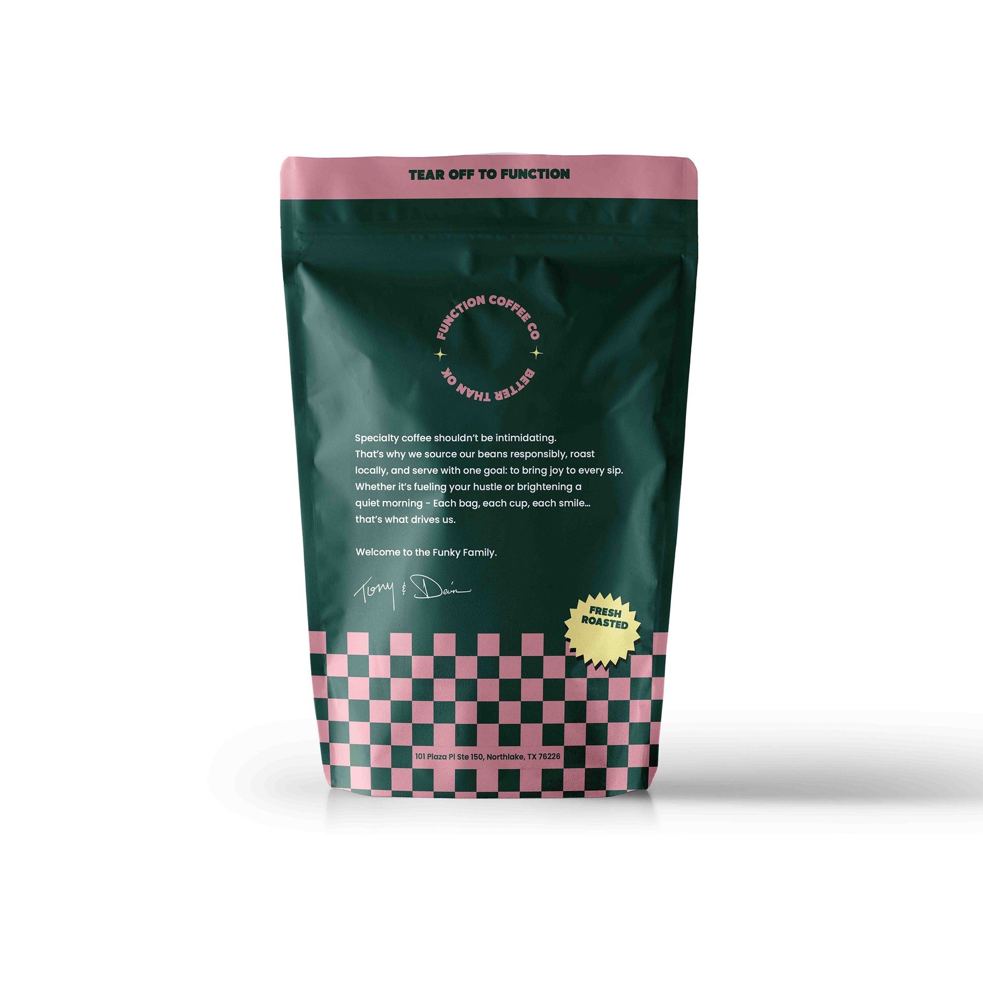 Back view of The Founder's Box by Function Coffee Co, featuring a package of whole bean and ground coffee from the ultimate coffee bundle.