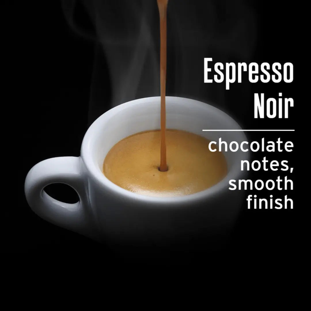 JavaMania Espresso Noir espresso shot in a cup with rich dark coffee and crema on top.