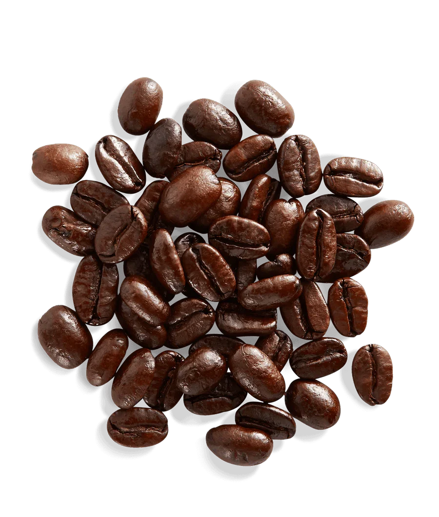 Dark roast coffee from Iron Bean Coffee Company's Integrity™ line, featuring rich, bold coffee beans in a natural setting.
