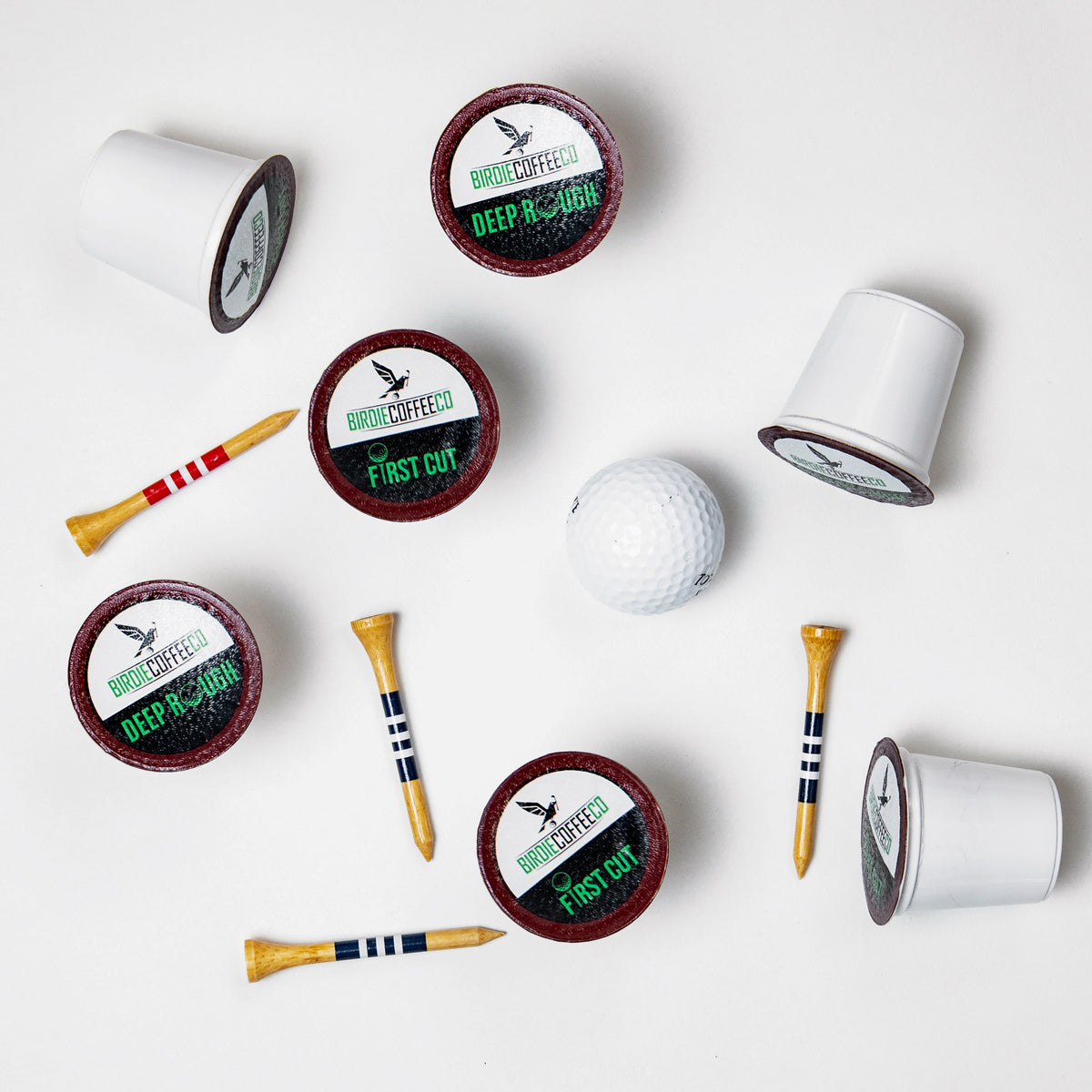 Birdie Coffee Company Deep Rough K-Cup coffee pods, round packaging with dark roast coffee inside