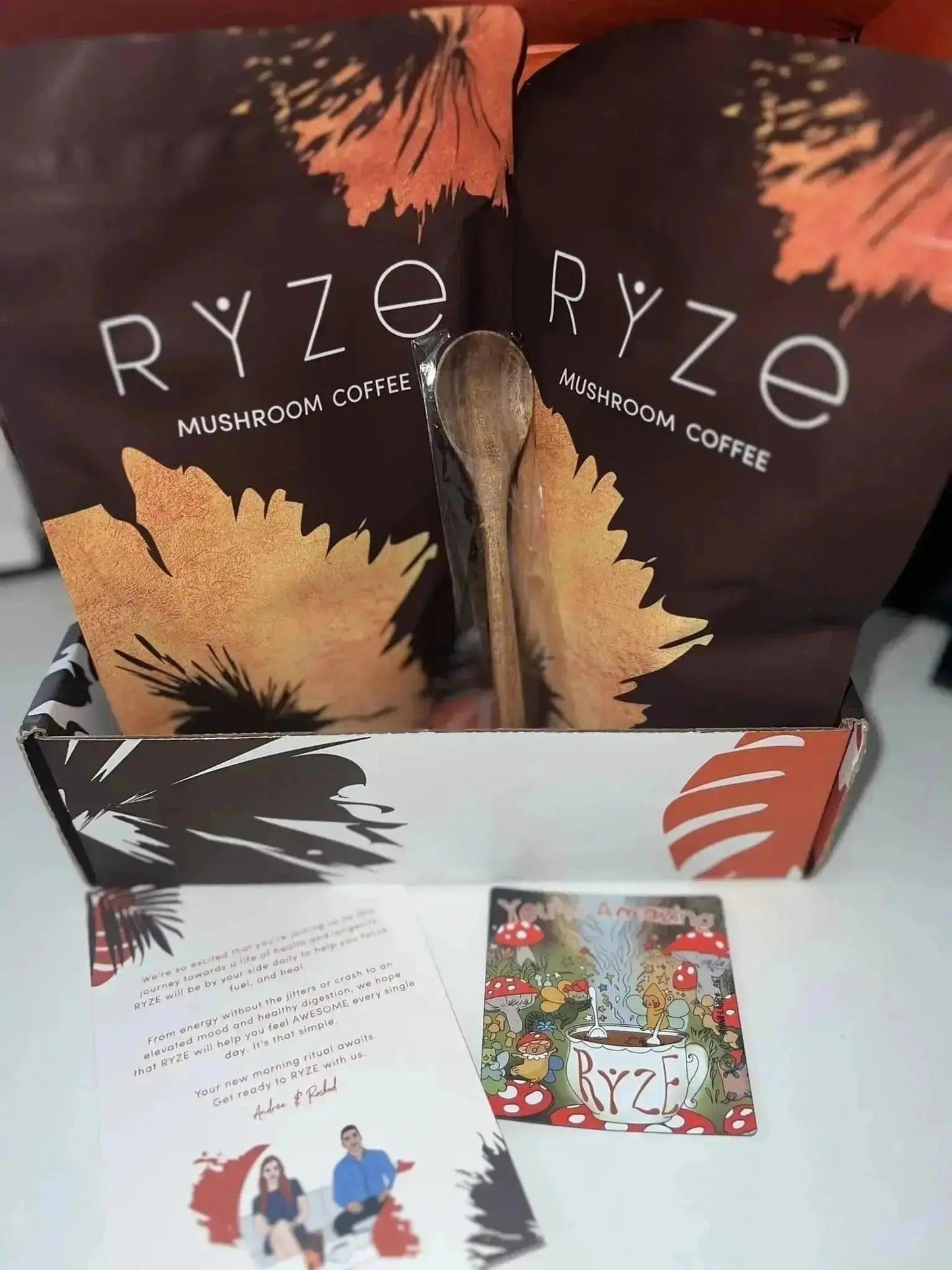 Ryze Mushroom Coffee by Nutragole with 6 adaptogenic mushrooms, organic instant coffee, MCT oil for energy, focus, digestion, immunity.