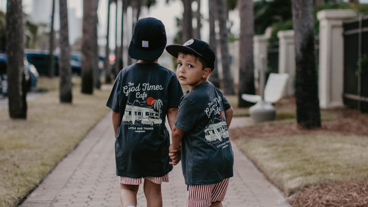 Baby and toddler top in coal color from LITTLE RAD THINGS, The Good Times Cafe Tee with casual, comfortable style.