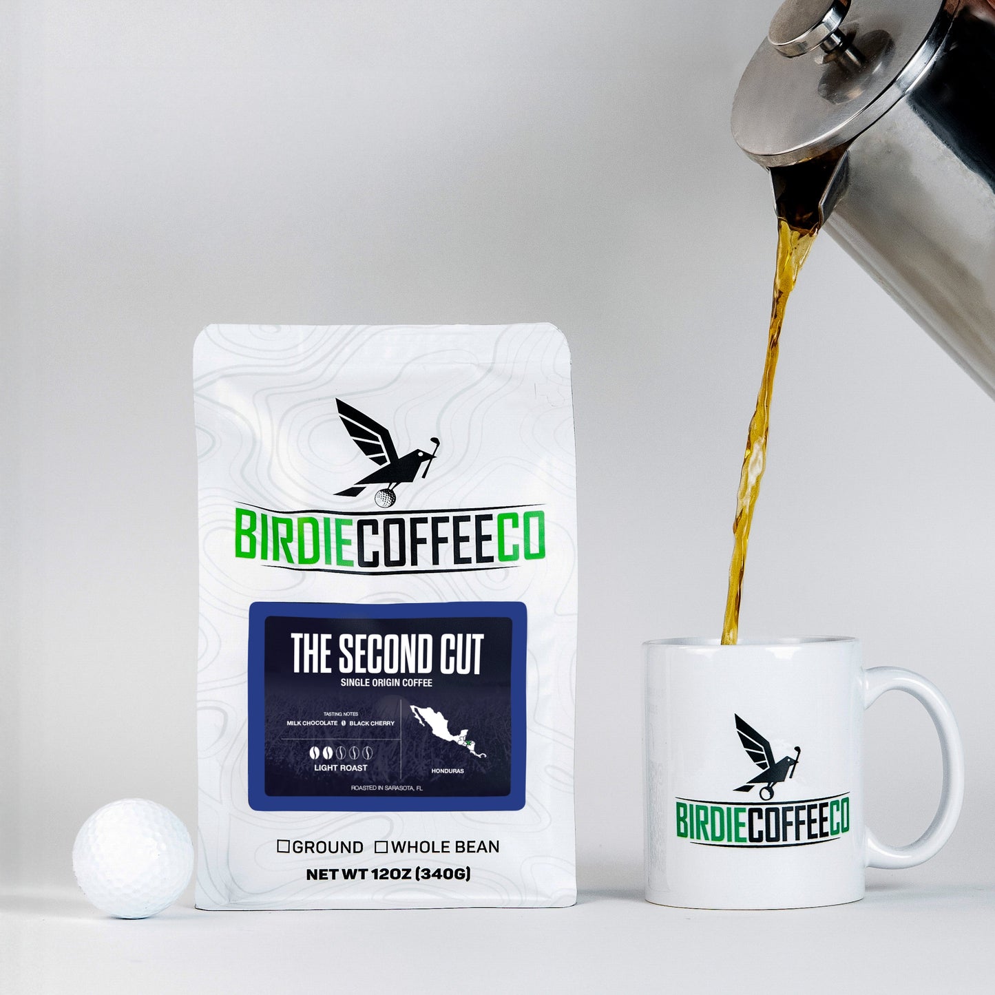 Light roast coffee bag from Birdie Coffee Company featuring The Second Cut, a premium specialty coffee blend.