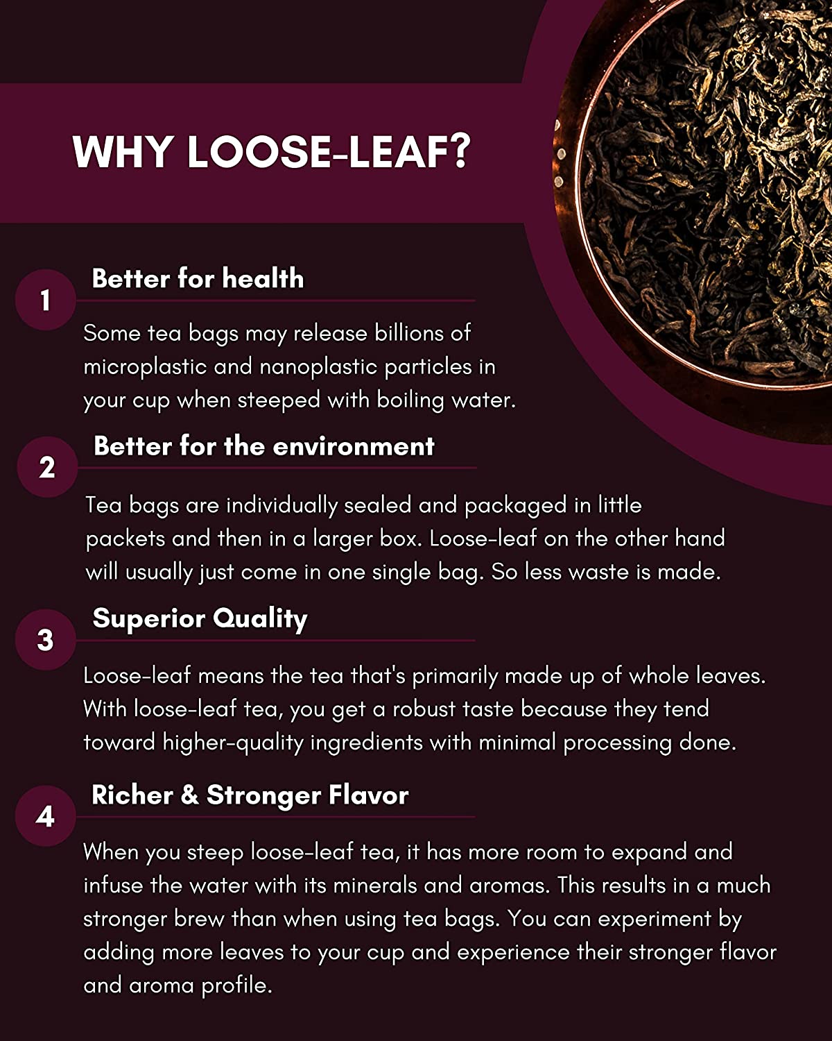 Loose leaf Puerh tea from Gardenika Shop, high-caffeine organic fermented tea for a coffee alternative, shown in a clear jar.